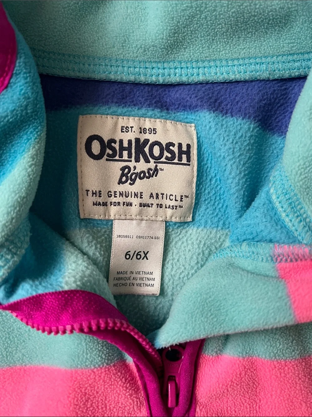 OshKosh B'gosh Girls' 6/6x Striped Fleece Pullover Jacket